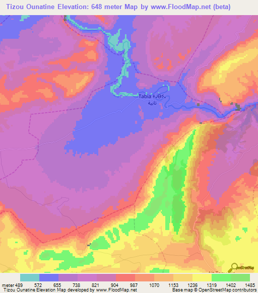 Tizou Ounatine,Morocco Elevation Map