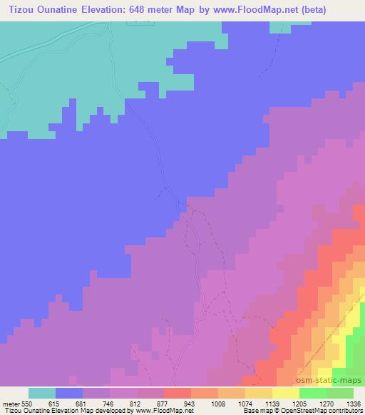 Tizou Ounatine,Morocco Elevation Map