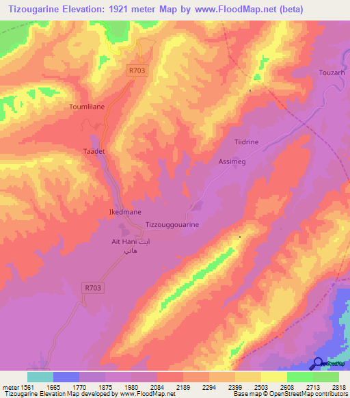 Tizougarine,Morocco Elevation Map