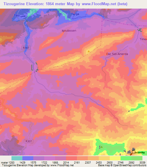 Tizougarine,Morocco Elevation Map