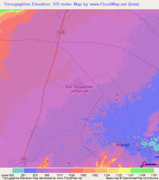 Tizougaghine,Morocco Elevation Map