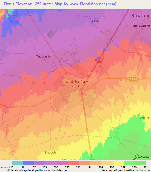 Tiznit,Morocco Elevation Map