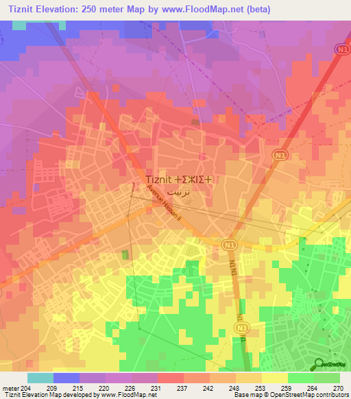 Tiznit,Morocco Elevation Map