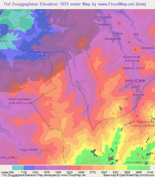 Tizi Zouggaghene,Morocco Elevation Map