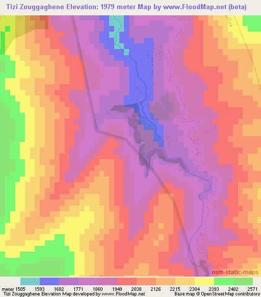 Tizi Zouggaghene,Morocco Elevation Map