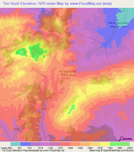 Tizi Ouzli,Morocco Elevation Map