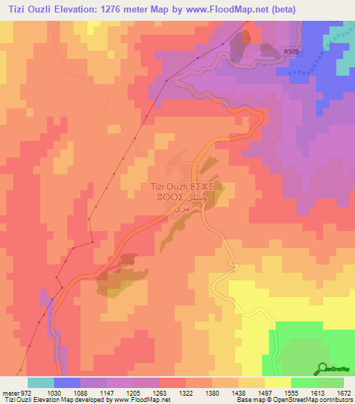 Tizi Ouzli,Morocco Elevation Map