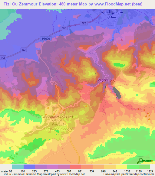 Tizi Ou Zemmour,Morocco Elevation Map