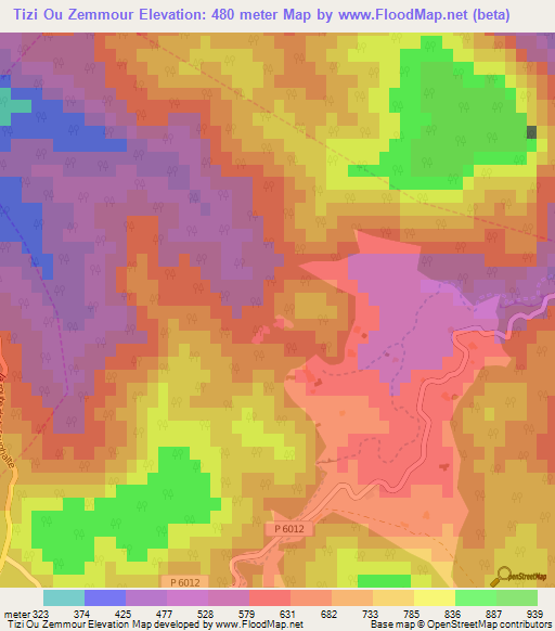 Tizi Ou Zemmour,Morocco Elevation Map