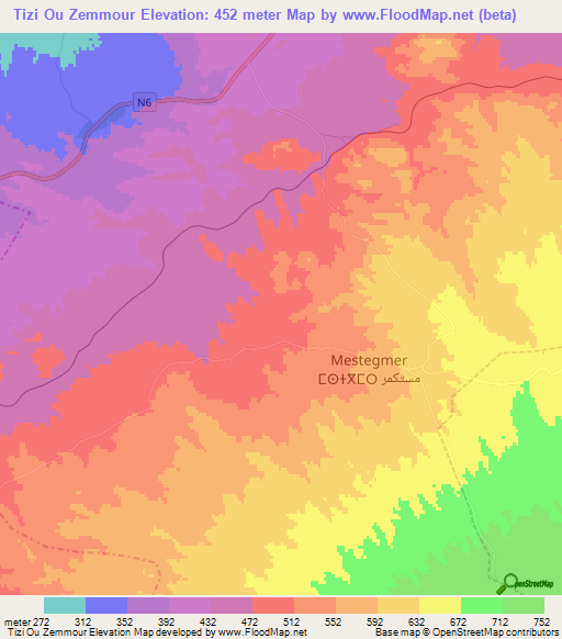 Tizi Ou Zemmour,Morocco Elevation Map