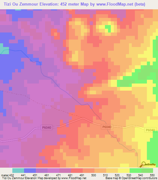 Tizi Ou Zemmour,Morocco Elevation Map