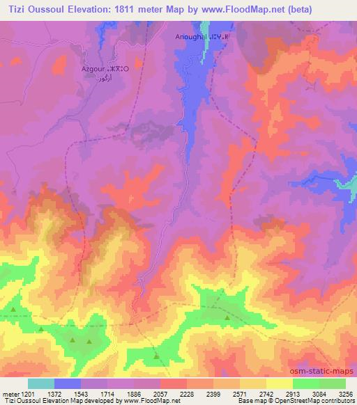 Tizi Oussoul,Morocco Elevation Map