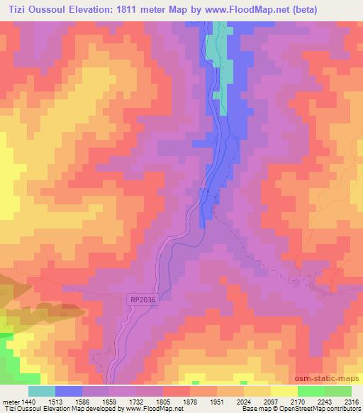 Tizi Oussoul,Morocco Elevation Map