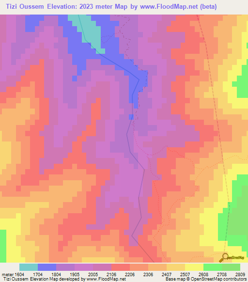 Tizi Oussem,Morocco Elevation Map