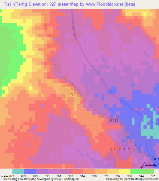 Tizi n'Terfig,Morocco Elevation Map