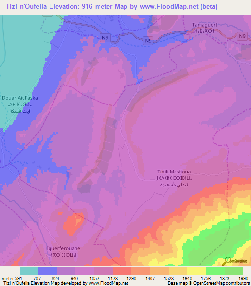 Tizi n'Oufella,Morocco Elevation Map