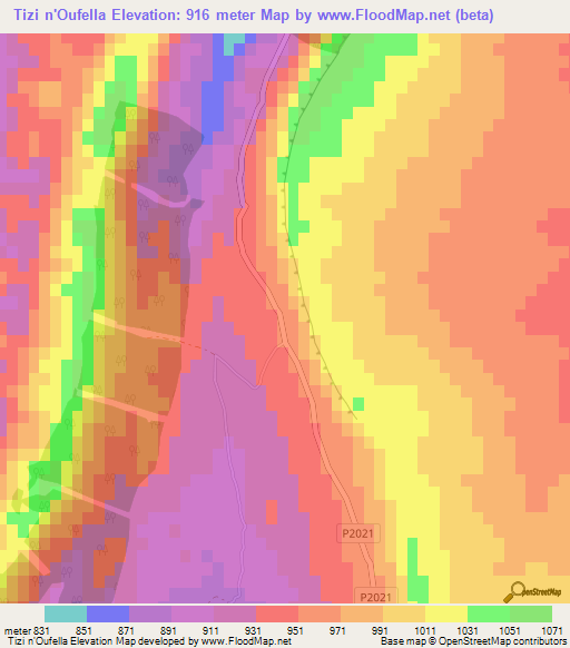 Tizi n'Oufella,Morocco Elevation Map