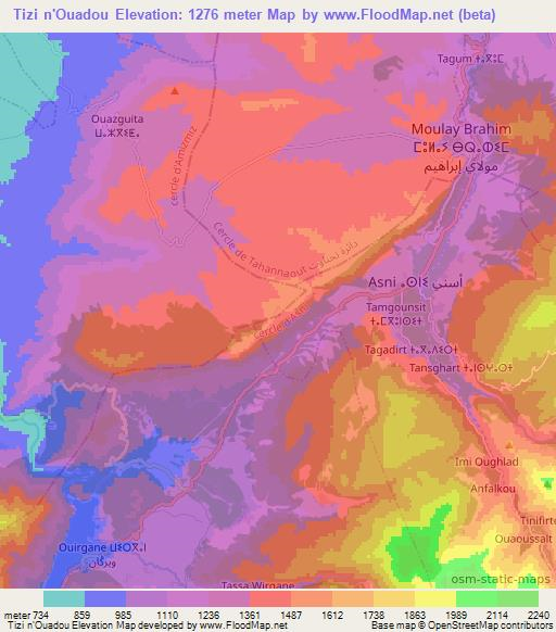 Tizi n'Ouadou,Morocco Elevation Map