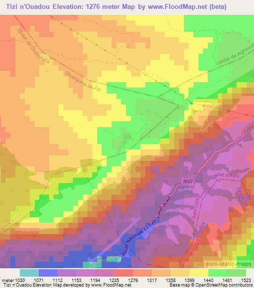 Tizi n'Ouadou,Morocco Elevation Map