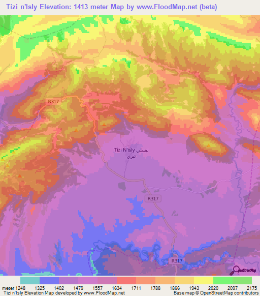 Tizi n'Isly,Morocco Elevation Map