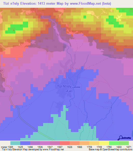 Tizi n'Isly,Morocco Elevation Map