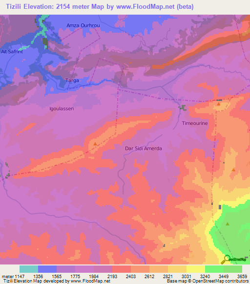 Tizili,Morocco Elevation Map