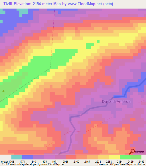 Tizili,Morocco Elevation Map