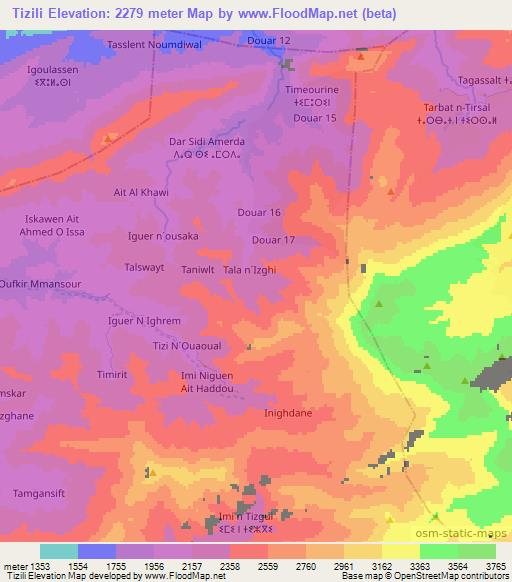 Tizili,Morocco Elevation Map