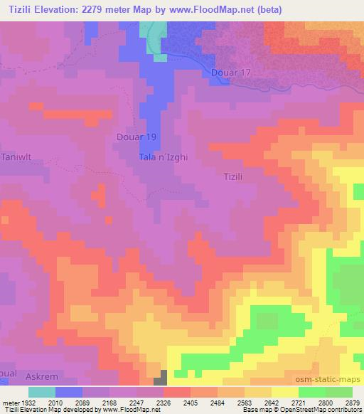 Tizili,Morocco Elevation Map