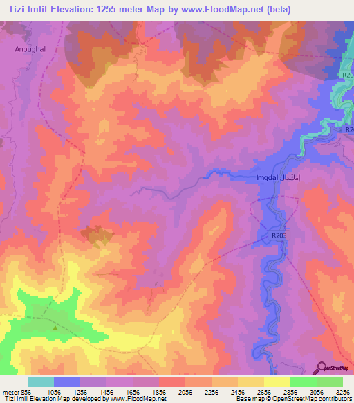 Tizi Imlil,Morocco Elevation Map