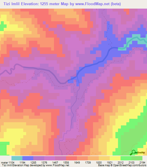 Tizi Imlil,Morocco Elevation Map