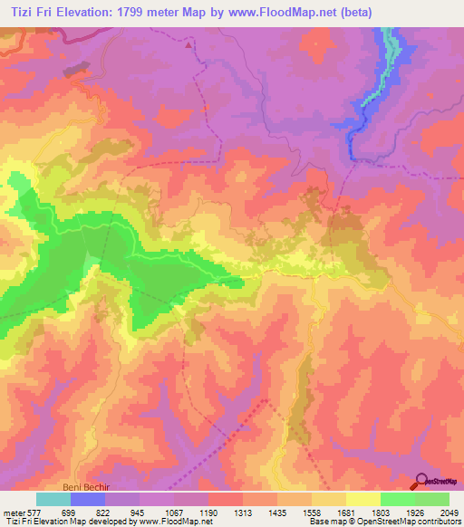 Tizi Fri,Morocco Elevation Map