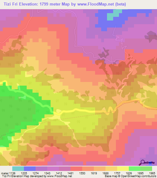 Tizi Fri,Morocco Elevation Map