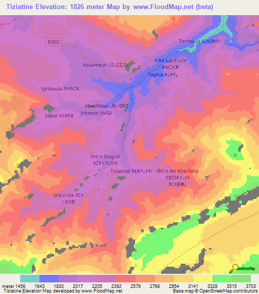 Tiziatine,Morocco Elevation Map