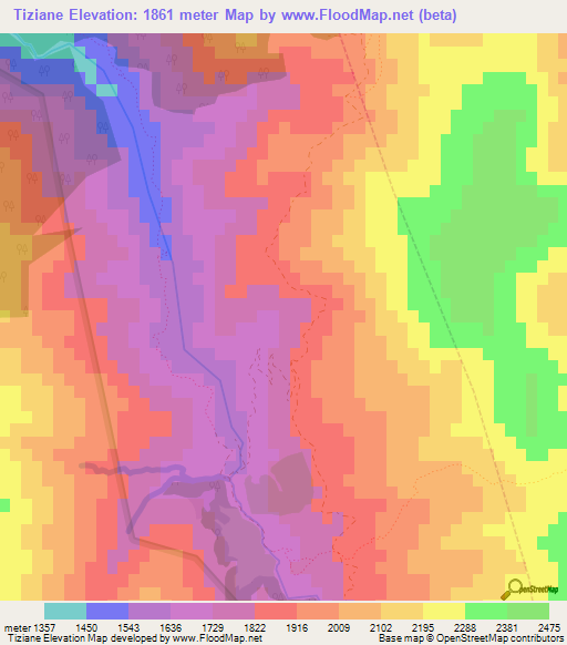 Tiziane,Morocco Elevation Map