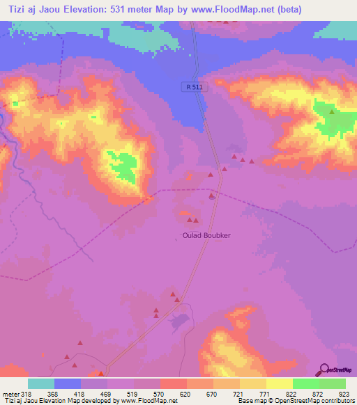 Tizi aj Jaou,Morocco Elevation Map