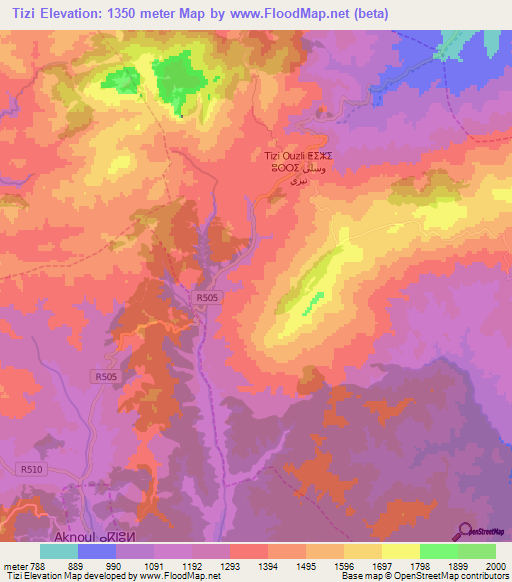 Tizi,Morocco Elevation Map