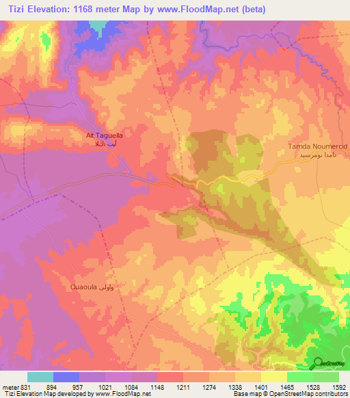 Tizi,Morocco Elevation Map