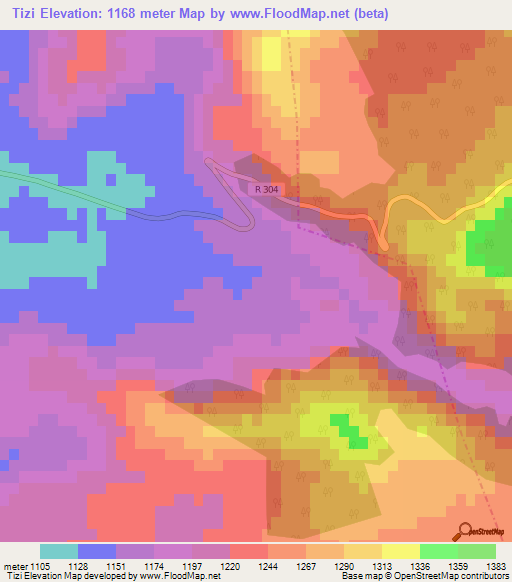 Tizi,Morocco Elevation Map