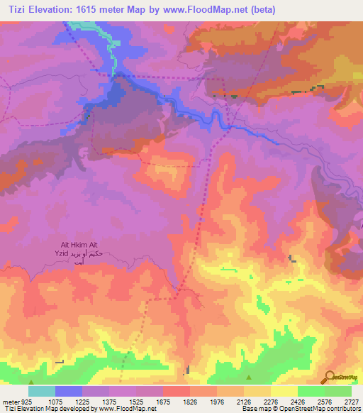 Tizi,Morocco Elevation Map