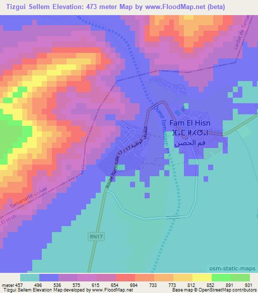 Tizgui Sellem,Morocco Elevation Map