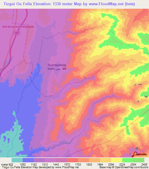 Tizgui Ou Fella,Morocco Elevation Map