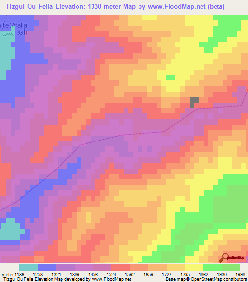 Tizgui Ou Fella,Morocco Elevation Map