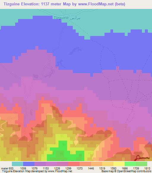 Tizguine,Morocco Elevation Map