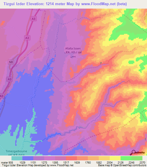 Tizgui Izder,Morocco Elevation Map