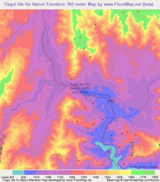 Tizgui Ida Ou Baloul,Morocco Elevation Map