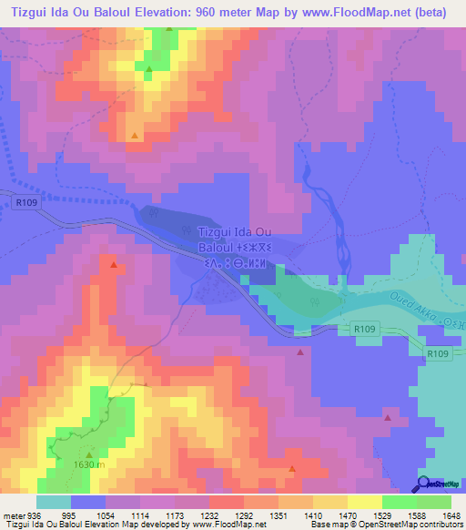 Tizgui Ida Ou Baloul,Morocco Elevation Map