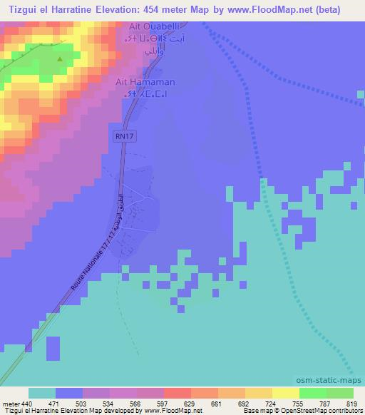 Tizgui el Harratine,Morocco Elevation Map