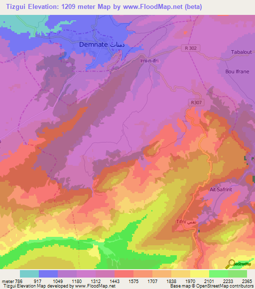 Tizgui,Morocco Elevation Map