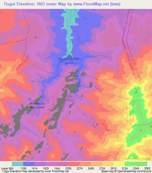 Tizgui,Morocco Elevation Map